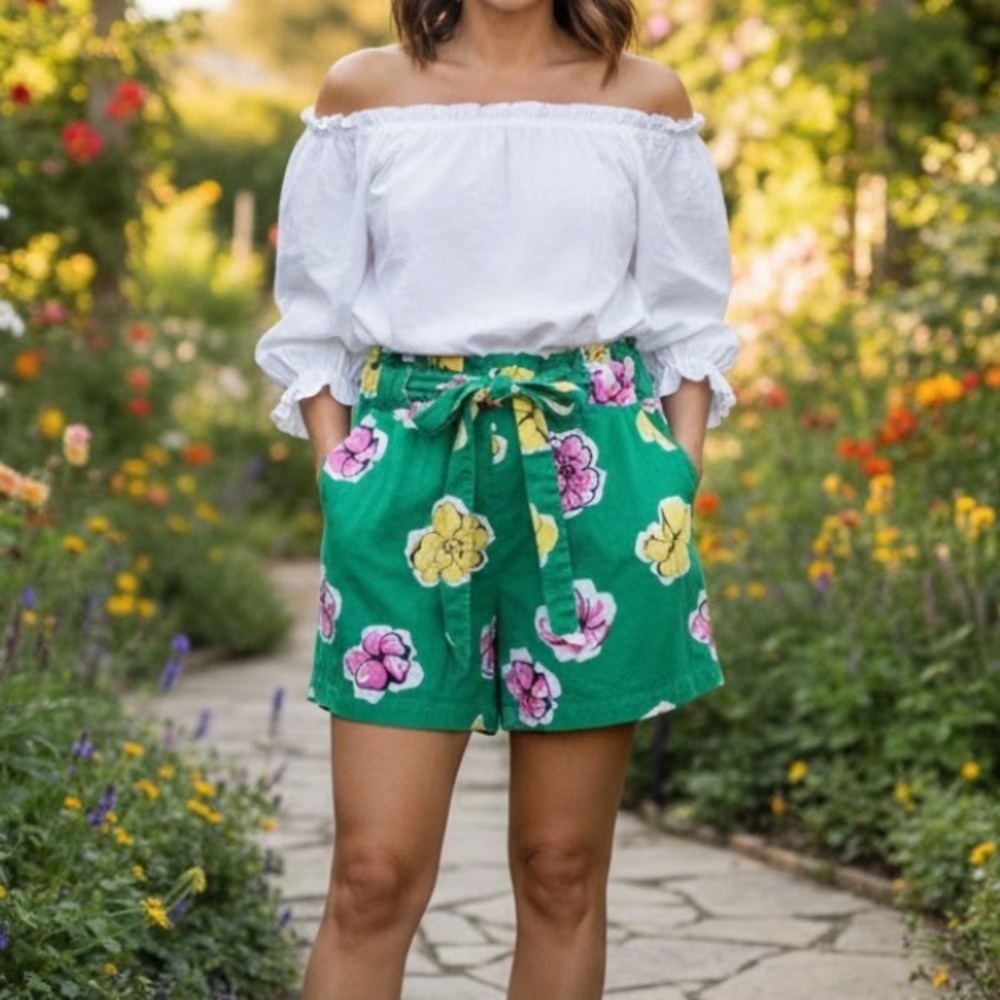Charter Club Green Floral High Waist Shorts